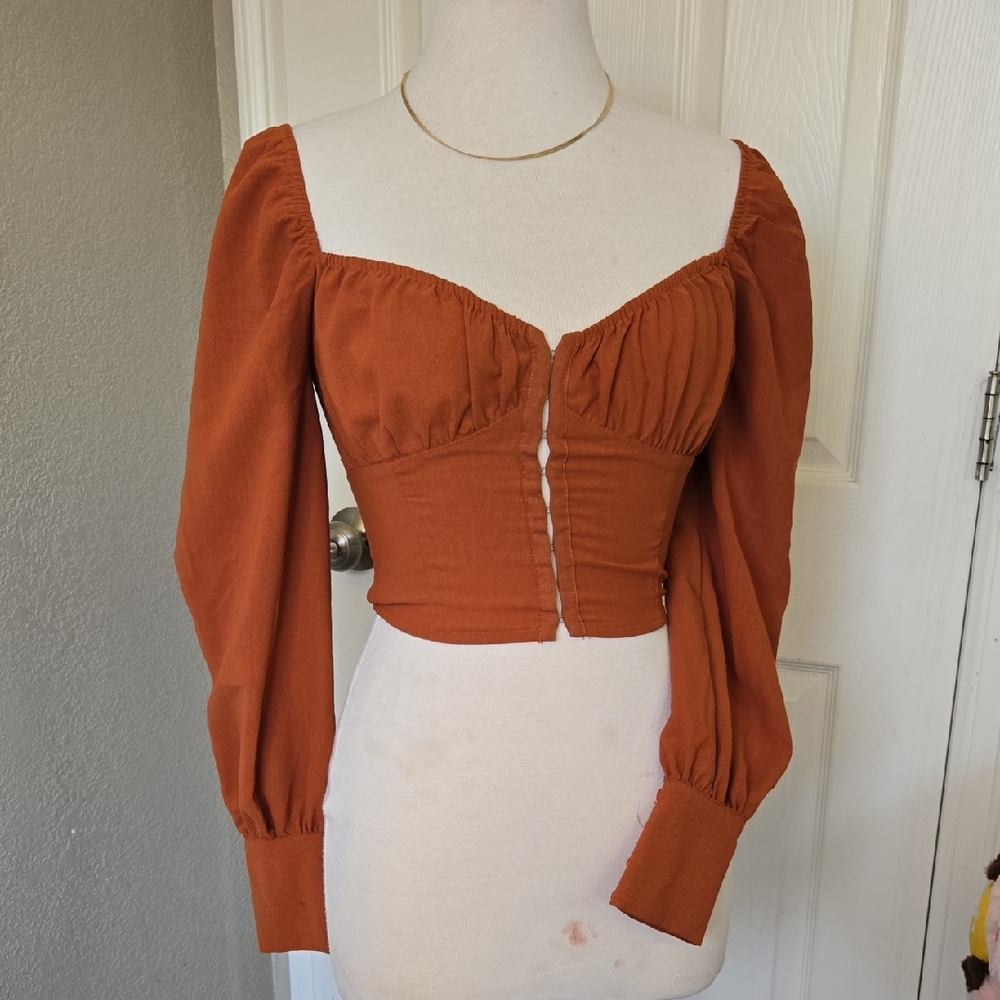 Forever 21 Rust Puff Sleeve Sweetheart Crop Top Size S